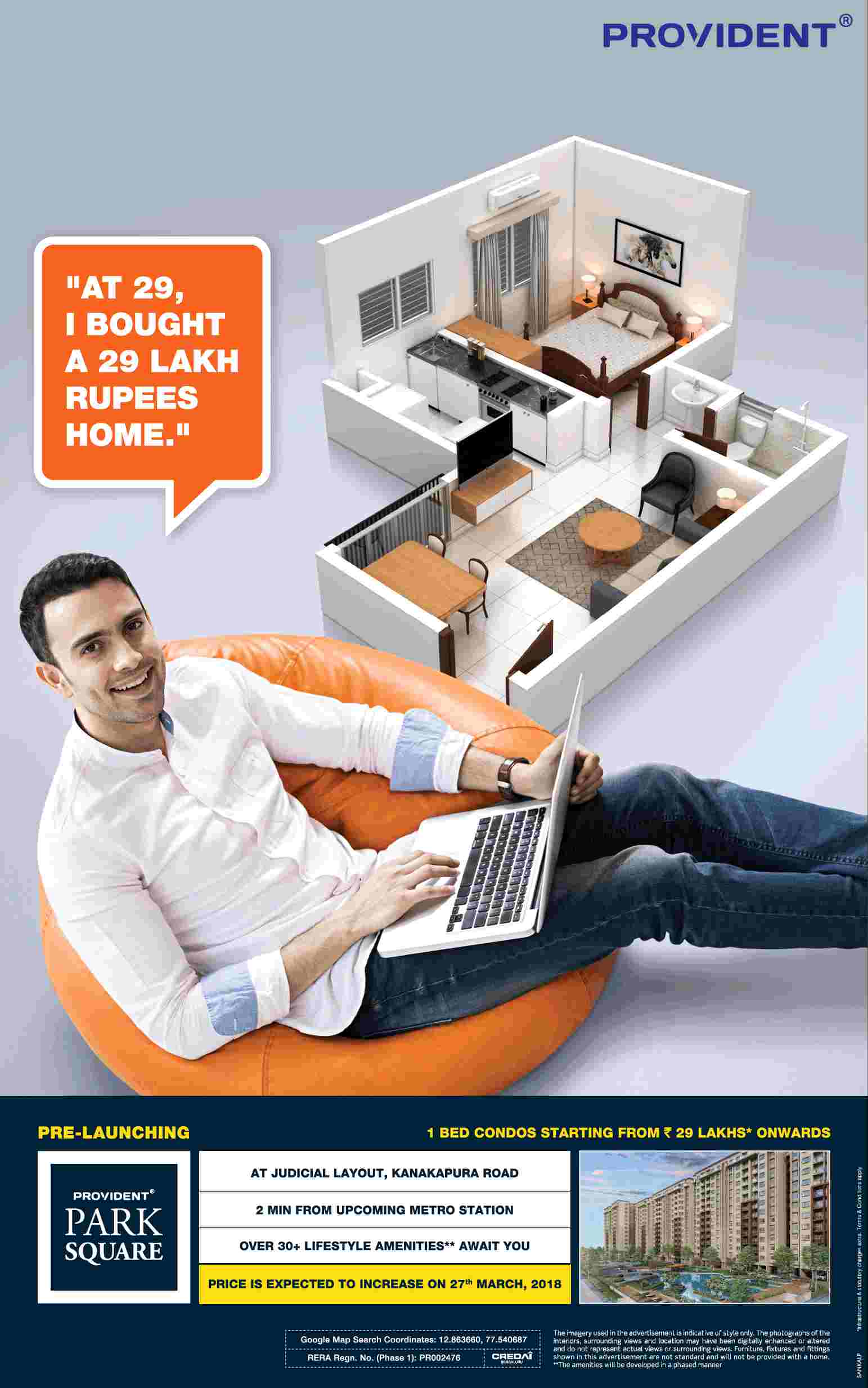 1 bed condos starting from Rs. 29 Lacs onwards at Provident Park Square in Bangalore